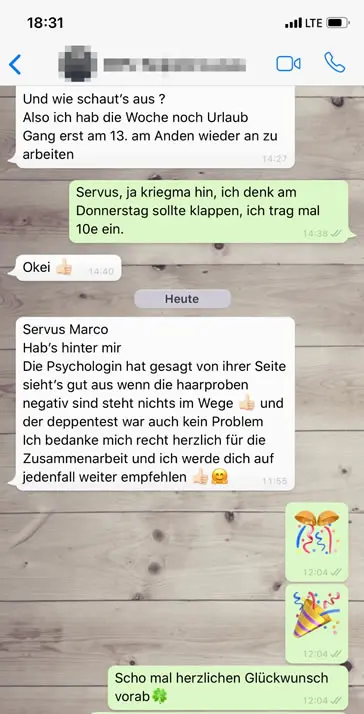 WhatsApp Kundenfeedback - MPU bestanden