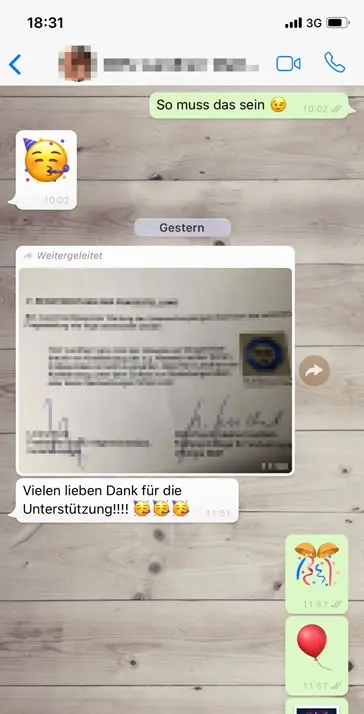 WhatsApp Kundenfeedback - MPU bestanden